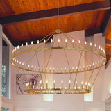 2-Tier Gold Wagon Wheel Chandelier 98 Inch 88-Lights - Farmhouse Rustic Round Extra Large Chandelier for High Ceilings