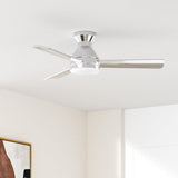 Ceiling Fans with Lights, 42 inch Low Profile Ceiling Fan with Light and Remote Control, Flush Mount, Reversible, 3CCT, Dimmable, Noiseless, Nickel Ceiling Fan for Bedroom, Indoor/Outdoor Use