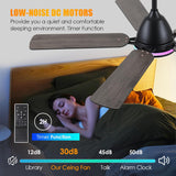 Ceiling Fans with Lights, 52 Inch Low Profile Ceiling Fan with Light and Remote Control,Reversible, RGB_3CCT, Dimmable, Quiet, Black Ceiling Fan for Bedroom Indoor/Outdoor Use
