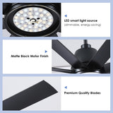 72" Black Ceiling Fan with Lights and Remote Control - Large Industrial Ceiling Fan with 8 ABS Blades, Dimming, DC Motor Reversible, Indoor/Outdoor Modern Ceiling Fan for Living Room, Black