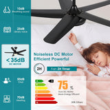 44" Black Ceiling Fan with Lights - Low Profile Ceiling Fans with 5 Reversible Blades, 6 Wind Speeds and Dimmable, Indoor/Outdoor Ceiling Fan Light for Bedroom