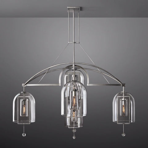 Modern Circular 73" Chandelier from Fulcron Collection 5 Lights - Antique Premium Metal with Refined Satin Nickel Finish - A500-SN/51001/73
