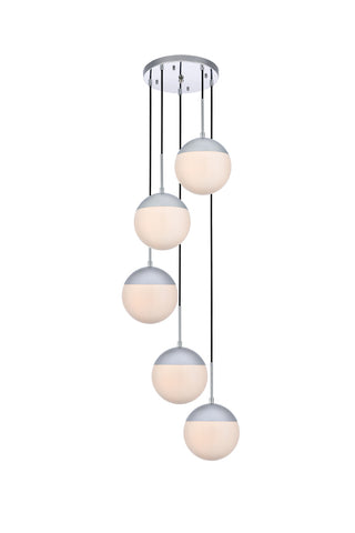 ZC121-LD6076C - Living District: Eclipse 5 Lights Chrome Pendant With Frosted White Glass