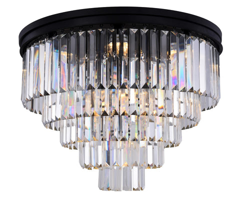 ZC121-1231F32MB/RC - Urban Classic: Sydney 17 light Matte Black Flush Mount Clear Royal Cut Crystal