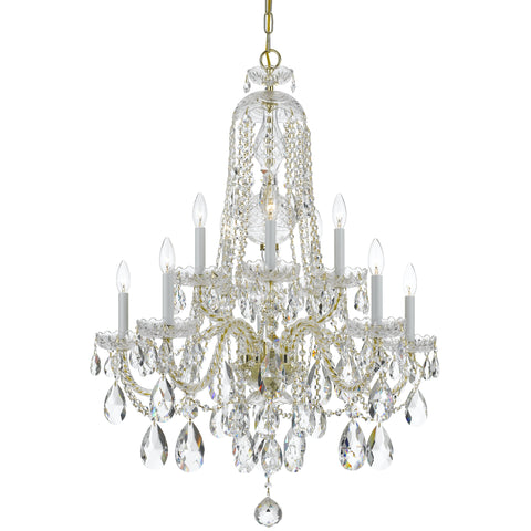 10 Light Polished Brass Crystal Chandelier Draped In Clear Hand Cut Crystal - C193-1110-PB-CL-MWP