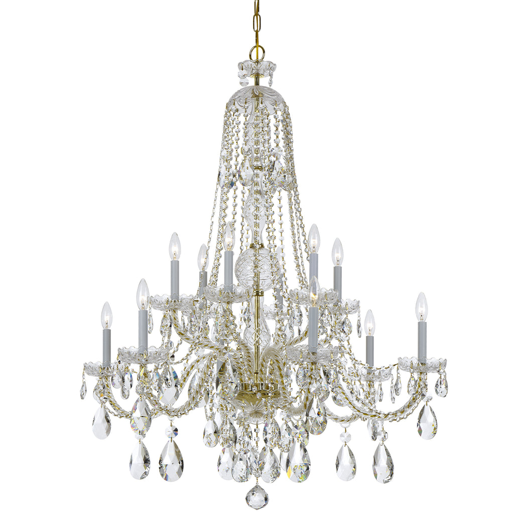 12 Light Polished Brass Crystal Chandelier Draped In Clear Swarovski Strass Crystal - C193-1112-PB-CL-S