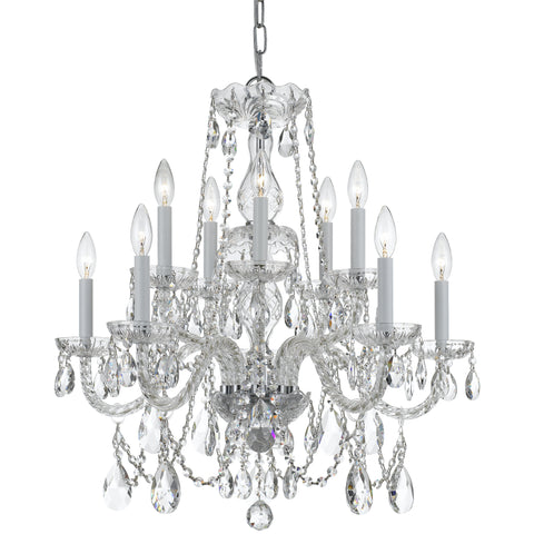 10 Light Polished Brass Crystal Chandelier Draped In Clear Hand Cut Crystal - C193-1130-CH-CL-MWP