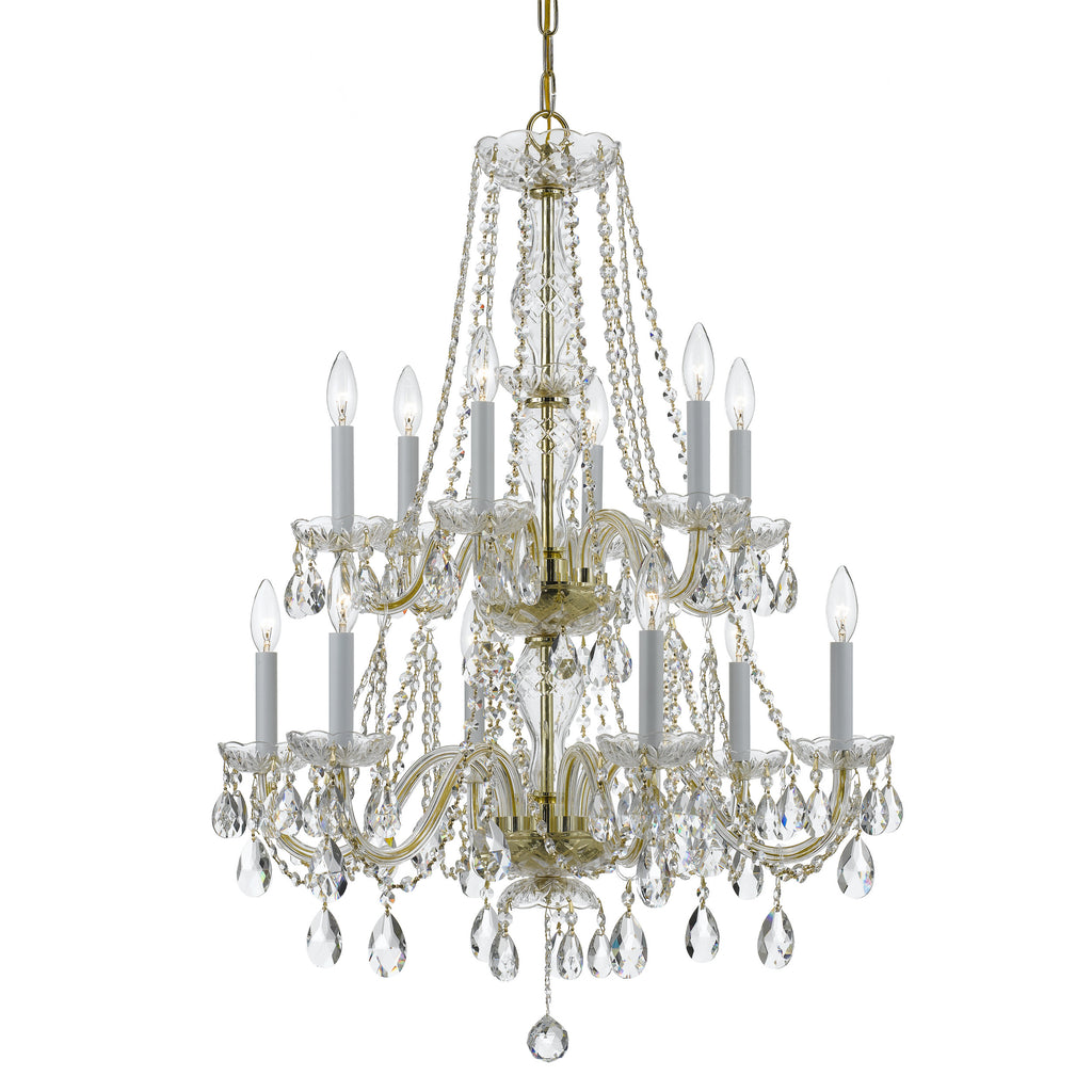 12 Light Polished Brass Crystal Chandelier Draped In Clear Swarovski Strass Crystal - C193-1137-PB-CL-S