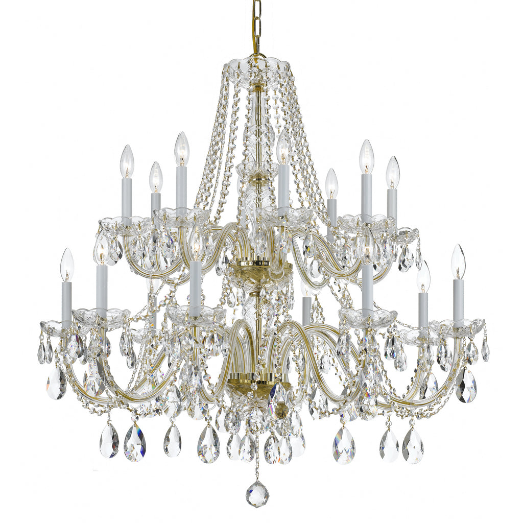16 Light Polished Brass Crystal Chandelier Draped In Clear Hand Cut Crystal - C193-1139-PB-CL-MWP