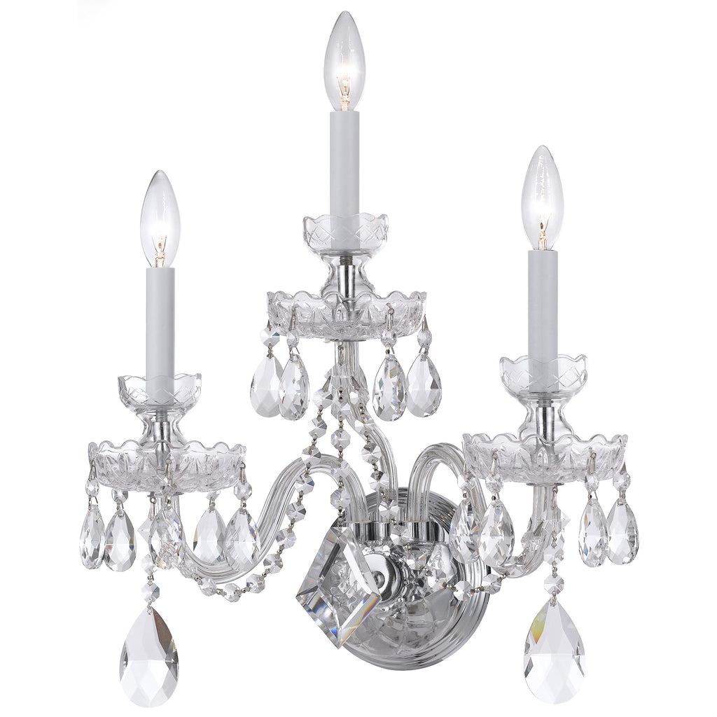 3 Light Polished Chrome Crystal Sconce Draped In Clear Hand Cut Crystal - C193-1143-CH-CL-MWP