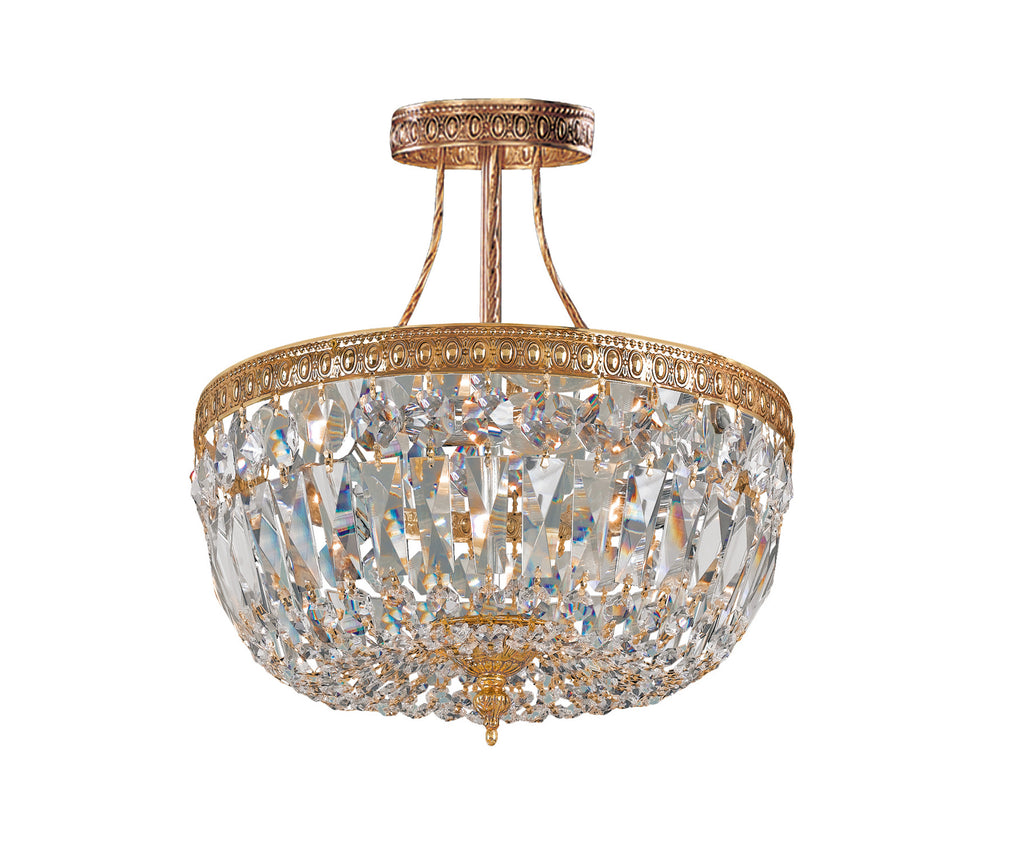 3 Light Olde Brass Traditional Ceiling Mount Draped In Clear Spectra Crystal - C193-119-10-OB-CL-SAQ