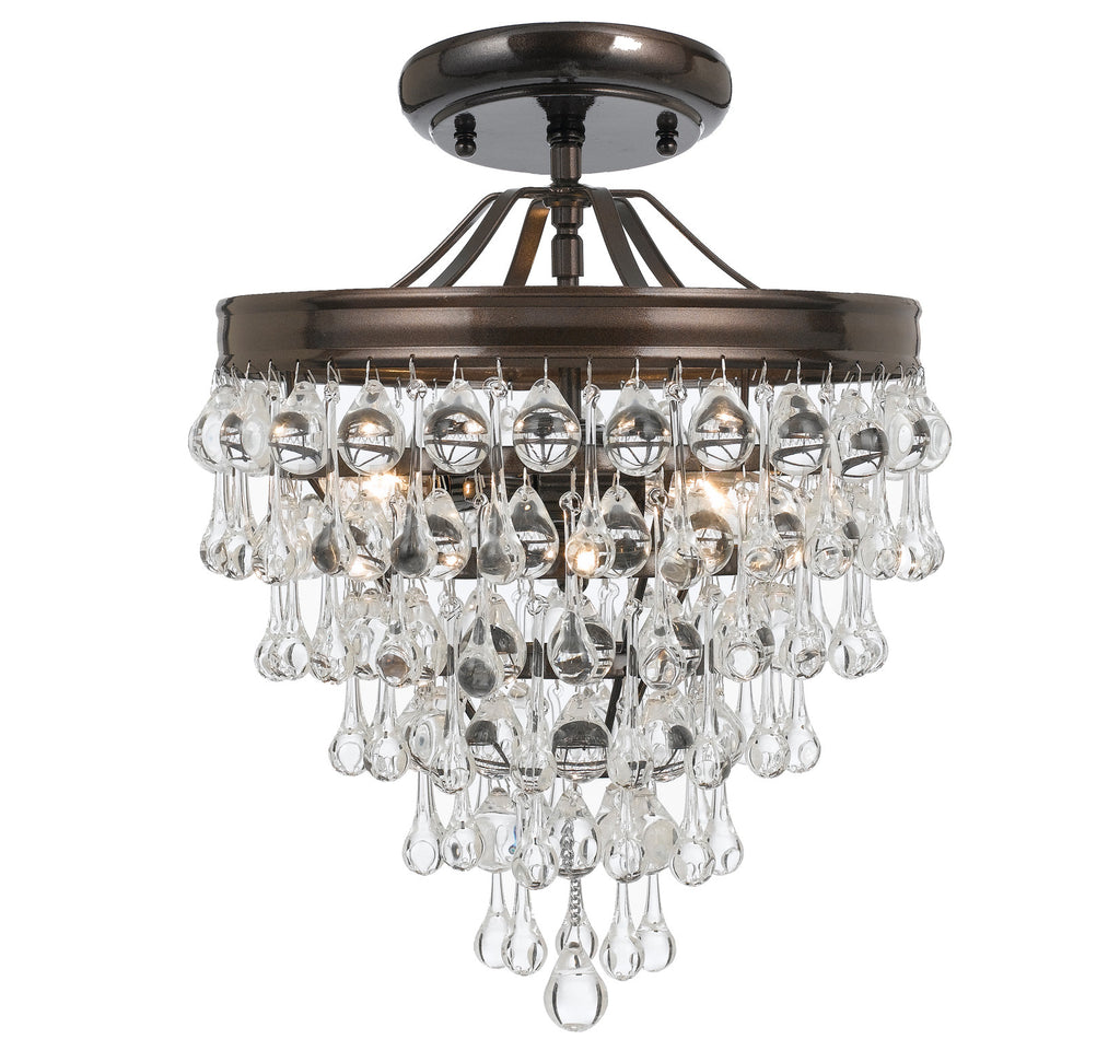 3 Light Vibrant Bronze Transitional Ceiling Mount Draped In Clear Glass Drops - C193-130-VZ_CEILING