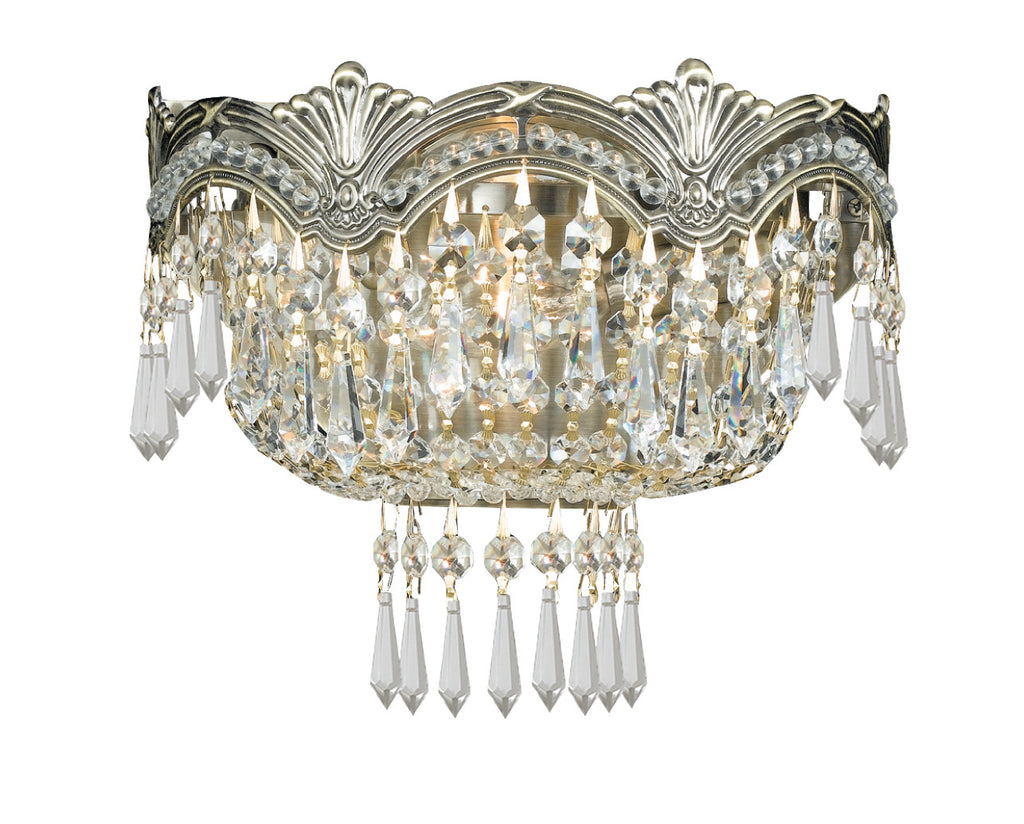 2 Light Historic Brass Crystal Sconce Draped In Clear Hand Cut Crystal - C193-1480-HB-CL-MWP