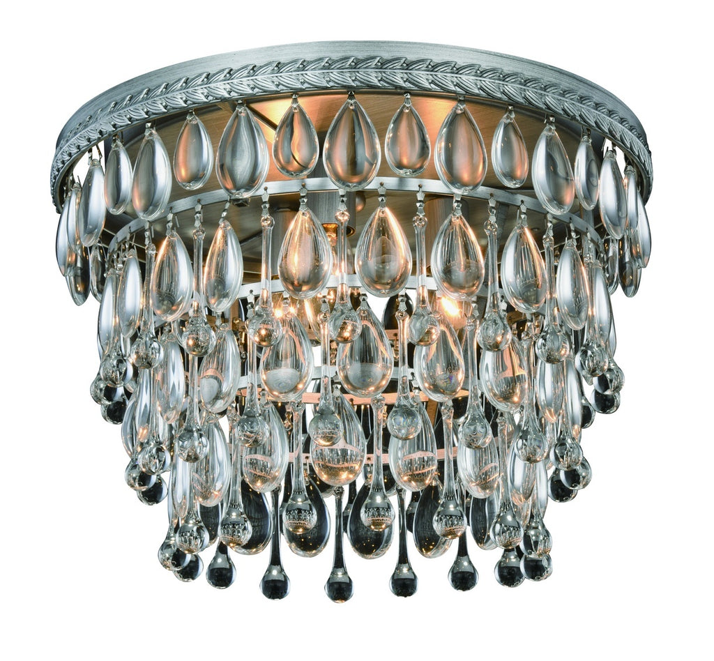 ZC121-1219F15AS/RC - Urban Classic: Nordic 3 light Antique Silver Flush Mount Clear Royal Cut Crystal