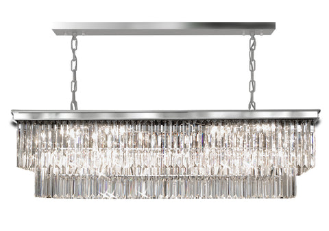Retro Palladium Glass Fringe Rectangular Chandelier Chandeliers Lighting Chrome Finish 47'' Wide - G7-2164/10