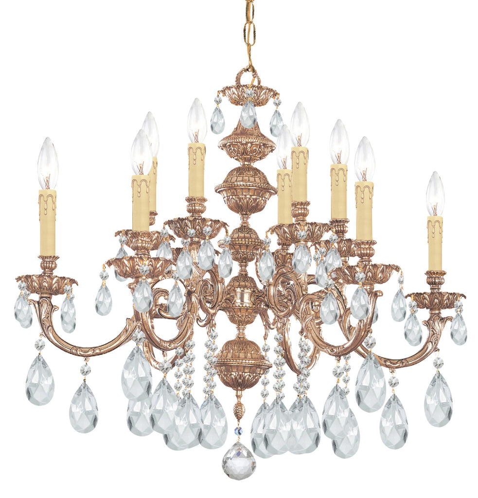 12 Light Olde Brass Crystal Chandelier Draped In Clear Hand Cut Crystal - C193-2512-OB-CL-MWP
