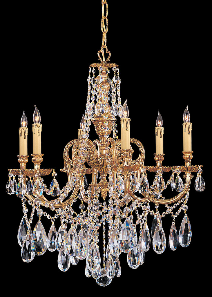 6 Light Olde Brass Crystal Chandelier Draped In Clear Hand Cut Crystal - C193-2706-OB-CL-MWP
