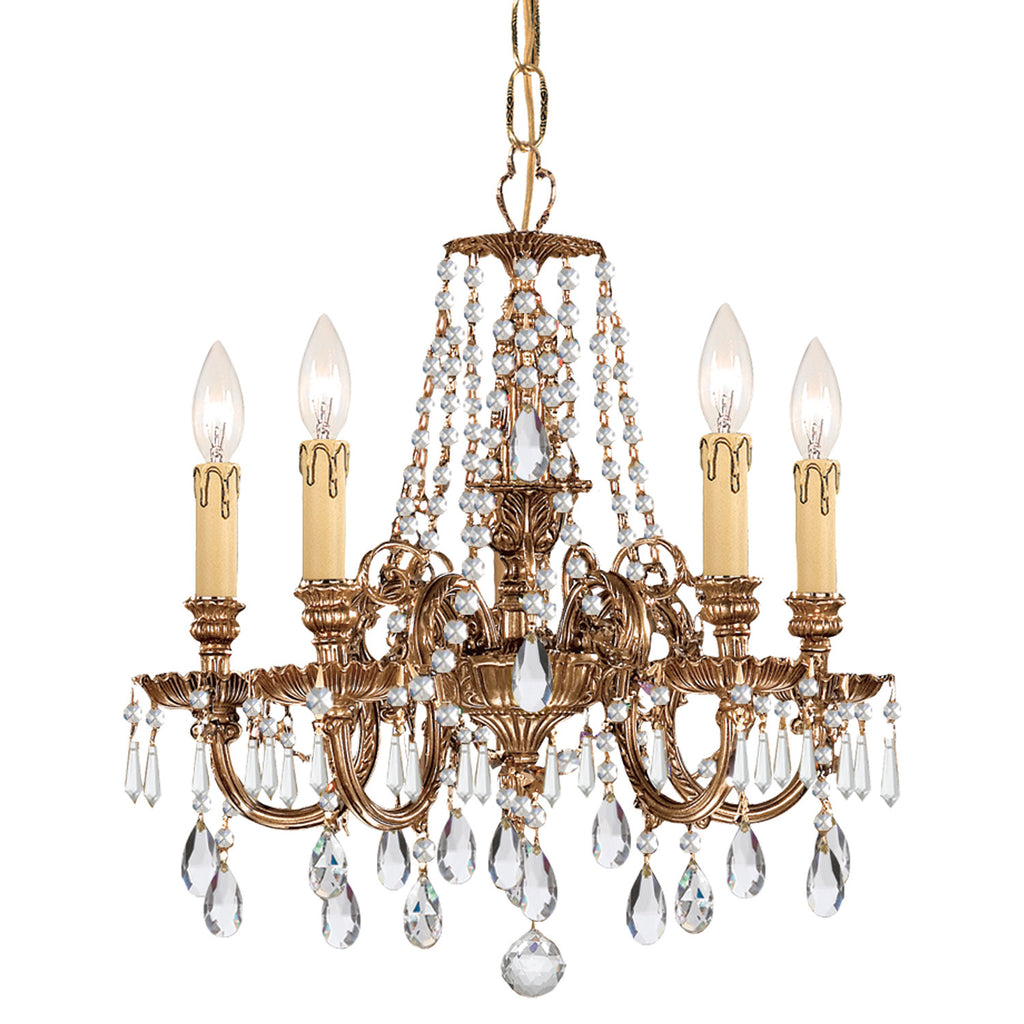 5 Light Olde Brass Traditional Chandelier Draped In Clear Spectra Crystal - C193-2805-OB-CL-SAQ