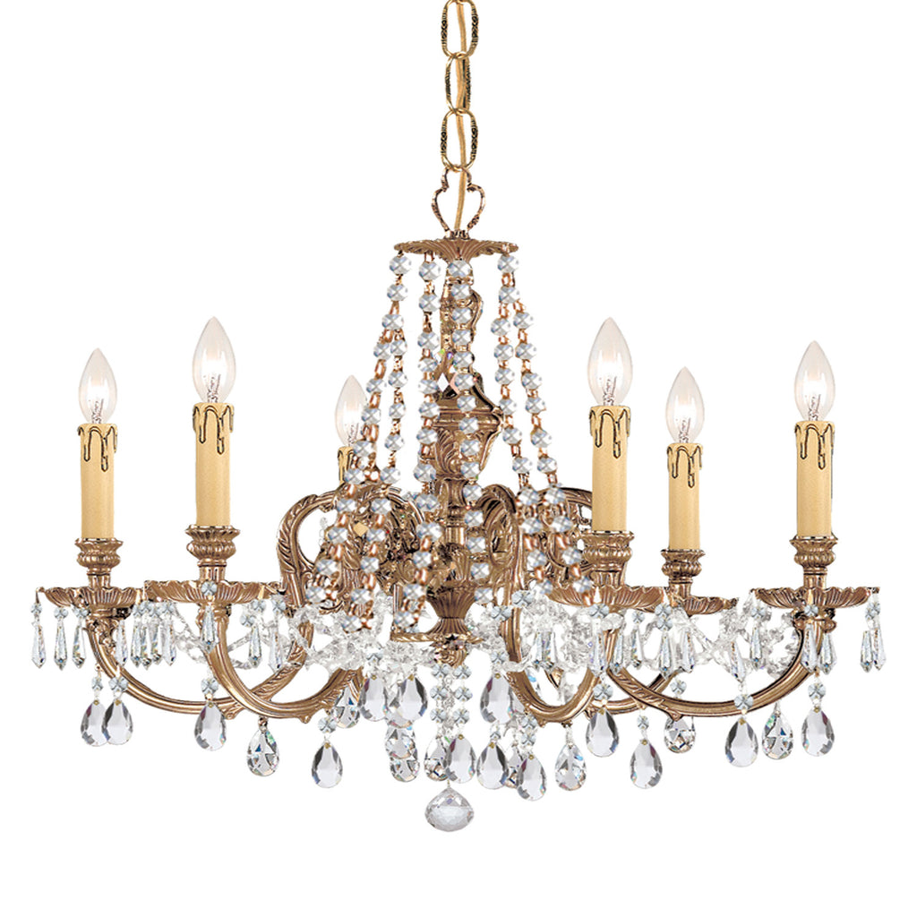 6 Light Olde Brass Crystal Chandelier Draped In Clear Spectra Crystal - C193-2806-OB-CL-SAQ