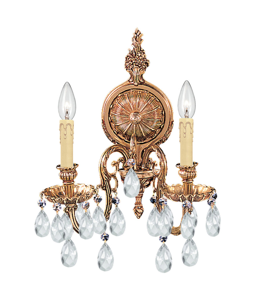 2 Light Olde Brass Traditional Sconce Draped In Clear Swarovski Strass Crystal - C193-2902-OB-CL-S
