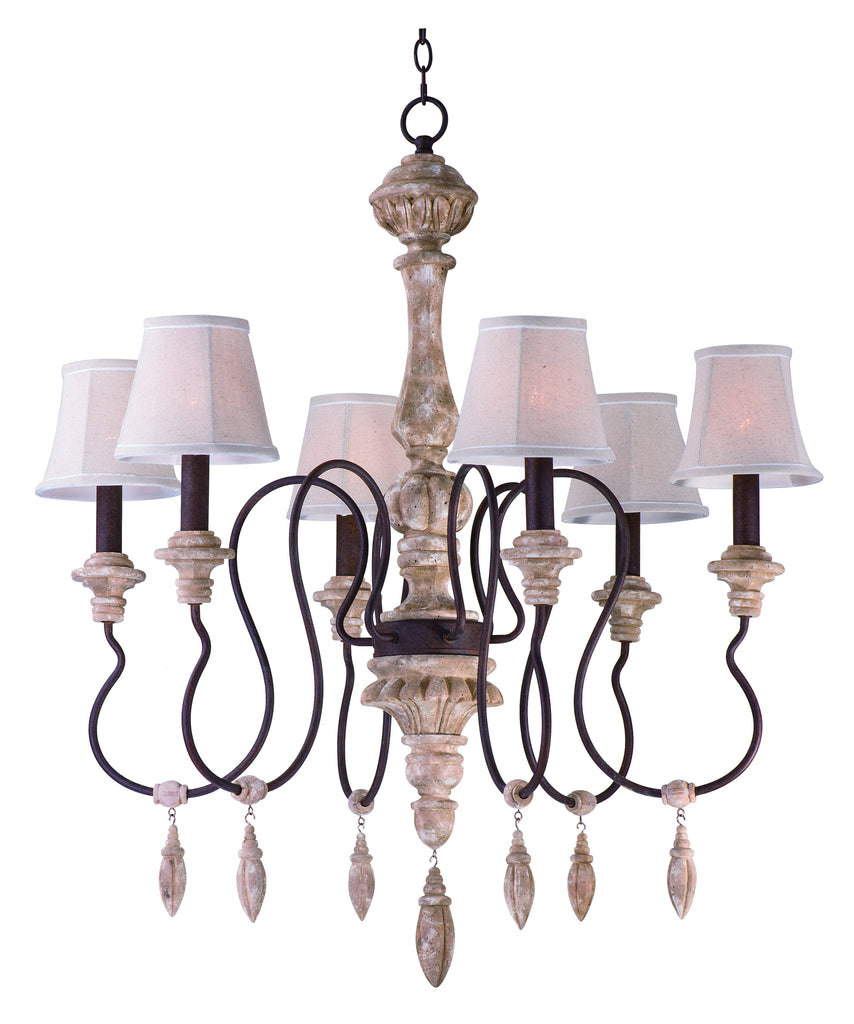 Olde World 6-Light Chandelier with Shades Senora Wood - C157-39607SW/SHD396