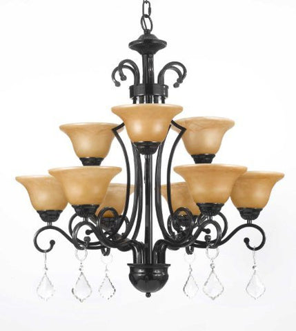 Wrought Iron Crystal Chandelier H30" X W28" - A84-C/451/9
