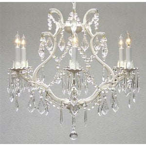 Swarovski Crystal Trimmed Chandelier! Wrought Iron Crystal Chandelier Lighting H 19" W 20" White - A83-WHITE/3530/6 SW