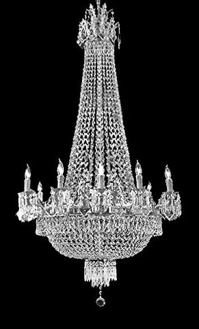 French Empire Silver Crystal Chandelier Chandeliers Lighting W25" H52" 12 Lights - Great for The Dining Room, Foyer, Entry Way, Living Room! - A93-C7/CS/1280/8+4