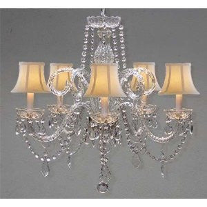 Crystal Chandelier Lighting With White Shades H 25" X W 24" - A46-Whiteshades/385/5