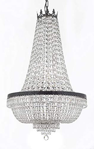 French Empire Crystal Chandelier Chandeliers Lighting H50" X W24" with Dark Antique Finish! Good for Dining Room, Foyer, Entryway, Family Room and More - F93-C7/CB/870/9