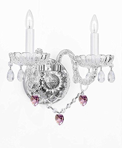 Swarovski Crystal Trimmed Chandelier Wall Sconce Lighting With Crystal Pink Hearts - Perfect For Kids And Girls Bedrooms - G46-B21/2/386 Sw