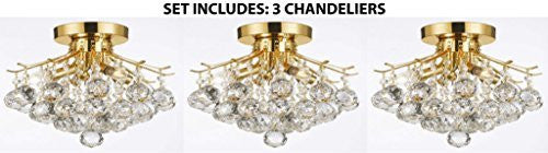 Set Of 3 - Gold Finish Crystal Chandelier With 3 Lights Lighting - 3EA-CG/26062/4