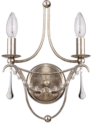 2 Light Antique Silver Modern Sconce Draped In Clear Glass Beads & Murano Crystal - C193-422-SA