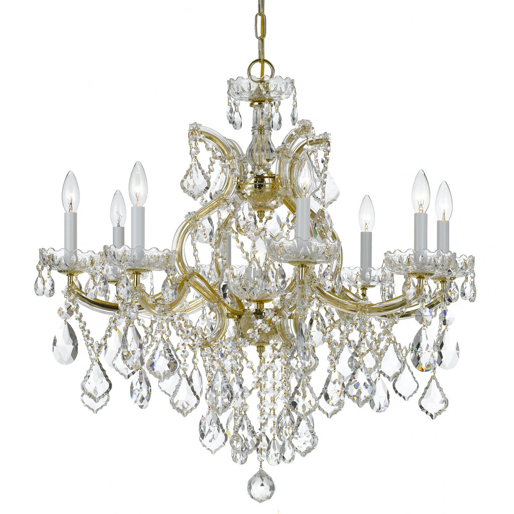 9 Light Gold Crystal Chandelier Draped In Clear Spectra Crystal - C193-4409-GD-CL-SAQ