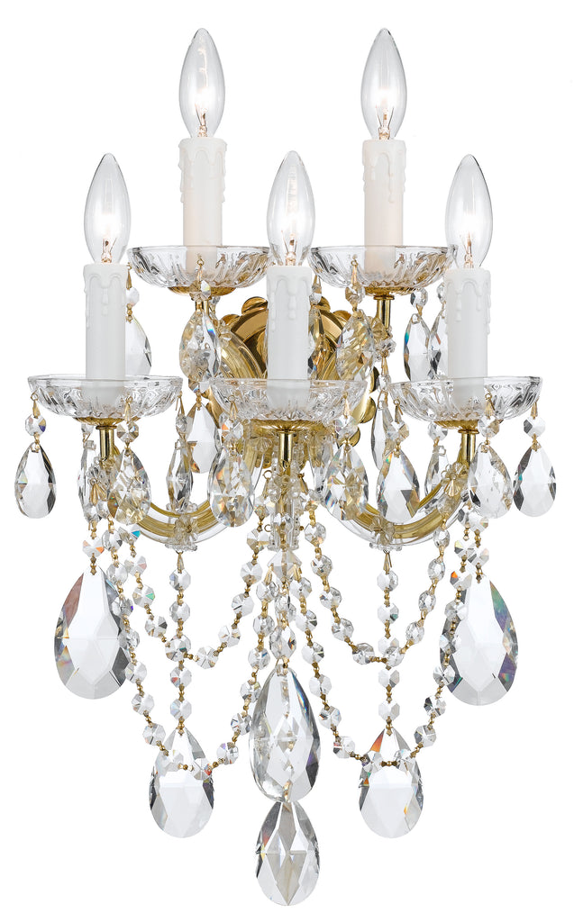 5 Light Gold Crystal Sconce Draped In Clear Hand Cut Crystal - C193-4425-GD-CL-MWP