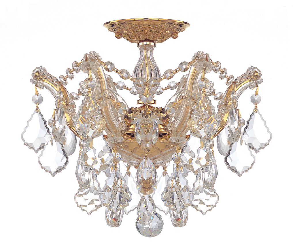 3 Light Gold Crystal Ceiling Mount Draped In Clear Swarovski Strass Crystal - C193-4430-GD-CL-S