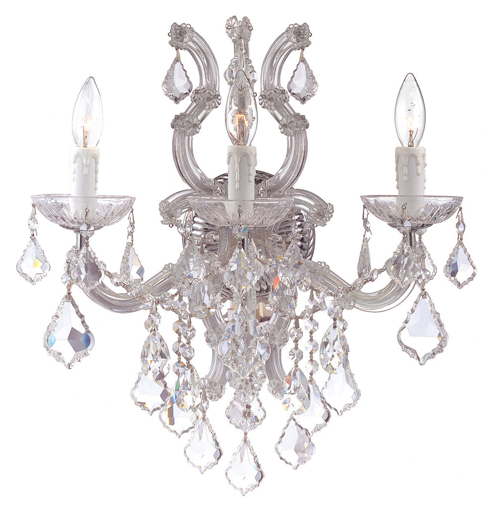 3 Light Polished Chrome Crystal Sconce Draped In Clear Hand Cut Crystal - C193-4433-CH-CL-MWP