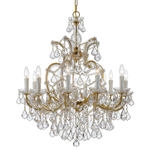 11 Light Gold Crystal Chandelier Draped In Clear Swarovski Strass Crystal - C193-4438-GD-CL-S