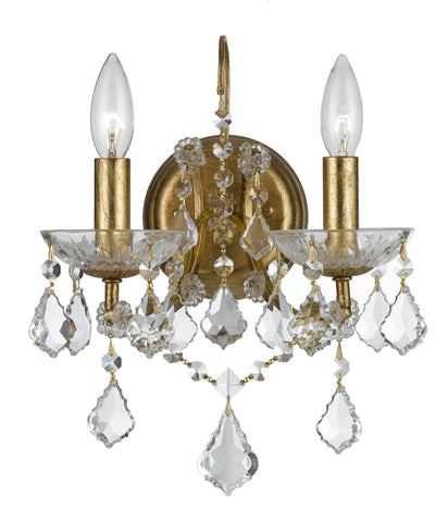 2 Light Antique Gold Modern Sconce Draped In Clear Hand Cut Crystal - C193-4452-GA-CL-MWP