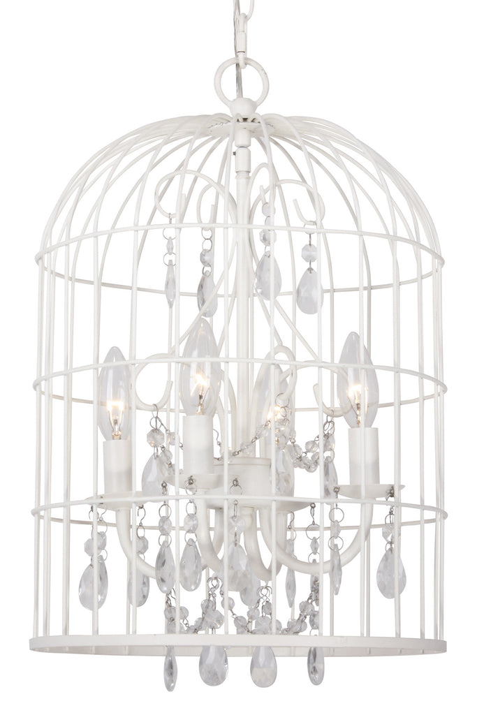 4 Light Matte White Eclectic Lantern Draped In Clear Hand Cut Crystal - C193-4734-MT