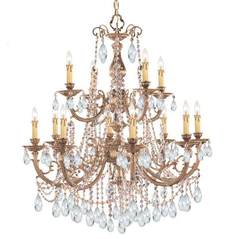 12 Light Olde Brass Crystal Chandelier Draped In Clear Hand Cut Crystal - C193-479-OB-CL-MWP
