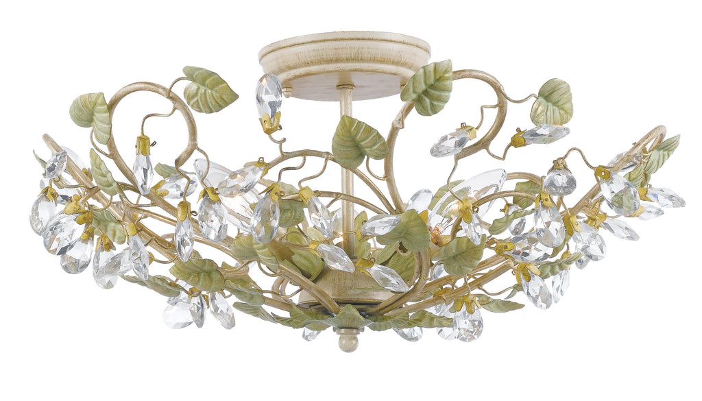 5 Light Champagne Green Tea Floral Ceiling Mount Draped In Clear Hand Cut Crystal - C193-4840-CT
