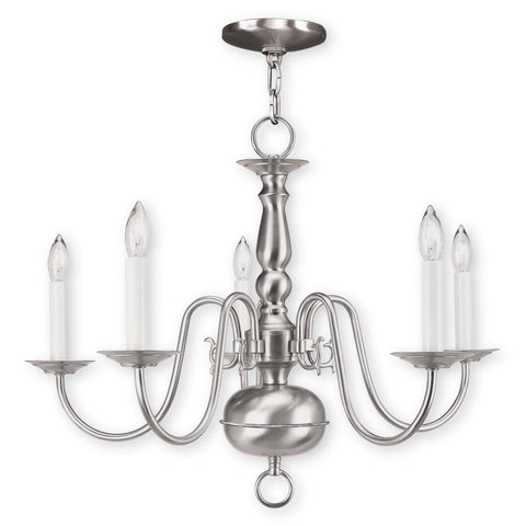 Livex Williamsburgh 5 Light Brushed Nickel Chandelier - C185-5005-91