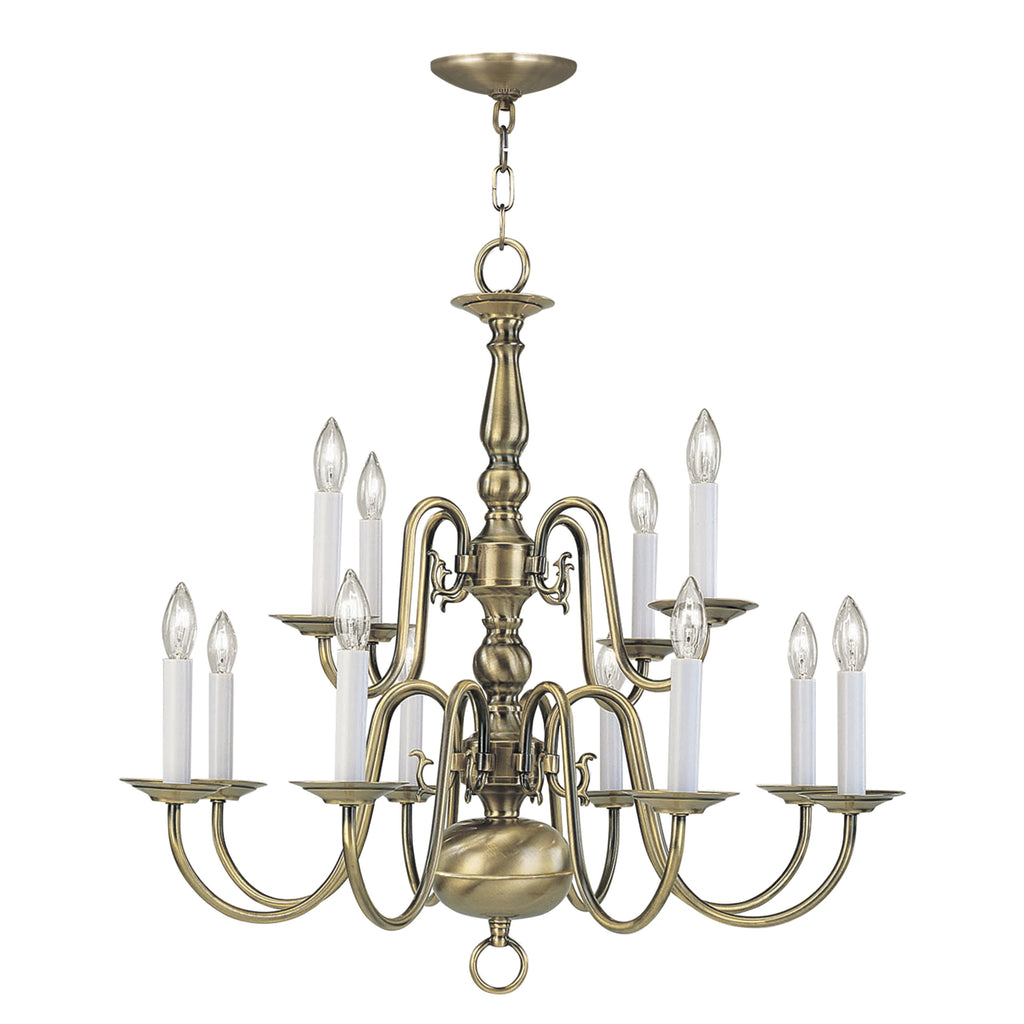 Livex Williamsburgh 12 Light Antique Brass Chandelier - C185-5012-01