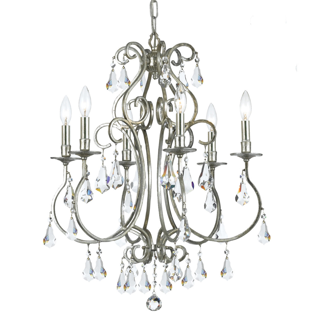 6 Light Olde Silver Crystal Chandelier Draped In Clear Hand Cut Crystal - C193-5016-OS-CL-MWP
