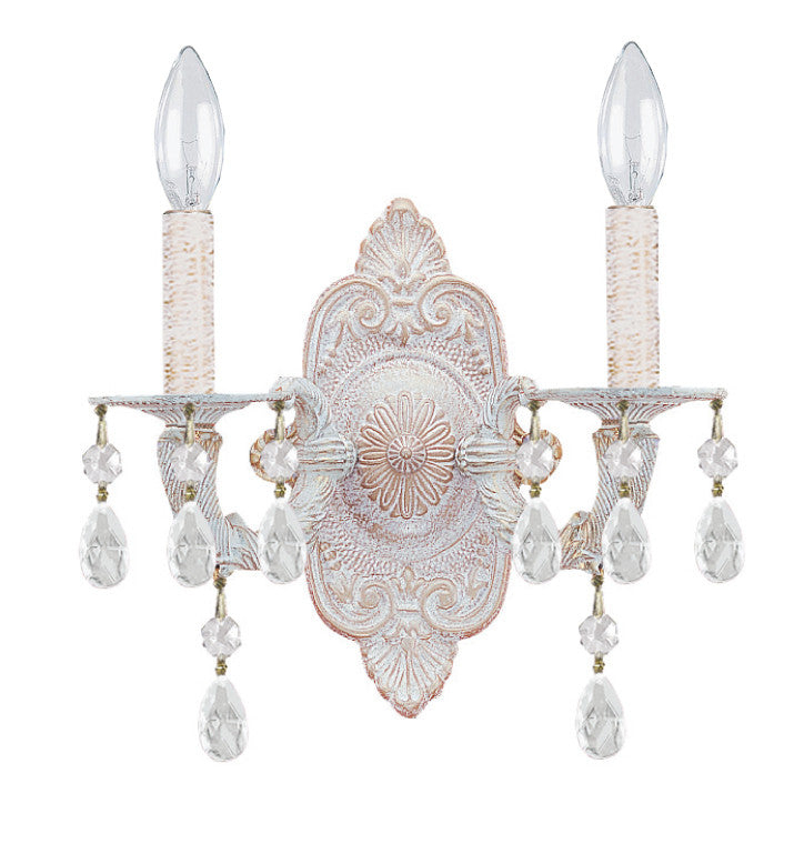 2 Light Antique White Youth Sconce Draped In Clear Spectra Crystal - C193-5022-AW-CL-SAQ