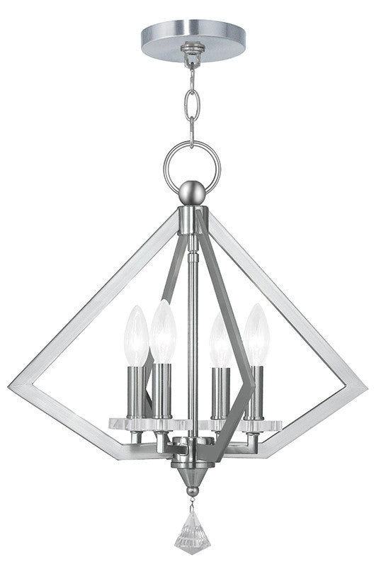 Livex Diamond 4 Light Brushed Nickel Chandelier - C185-50664-91