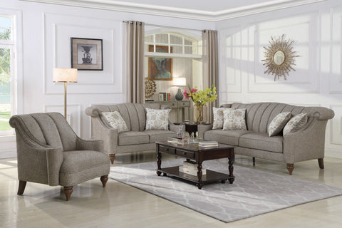 Set of 3 - Lakeland Rolled Arm Upholstered Sofa + Loveseat + Chair Brown - D300-10082