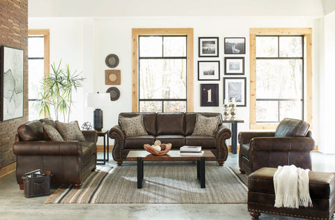 Set of 2 - Graceville Rolled Arm Upholstered Sofa + Loveseat Dark Brown - D300-10087