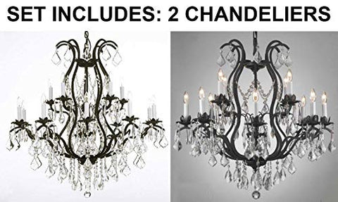 Set of 2-1 Wrought Iron Chandelier Crystal Chandeliers Lighting H36" X W36" and 1 Wrought Iron Crystal Chandelier Lighting Chandeliers H30 x W28 - 1EA 3034/10+5 + 1EA 3034/8+4